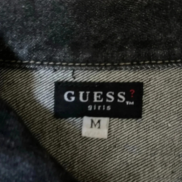 GUESS Girls Black Denim Trucker Jacket – Size M – Button-Up - Picture 4 of 9